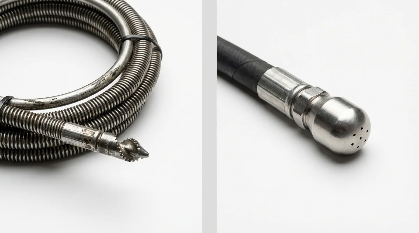Drain snake cable and hydro jetting nozzle used for drain cleaning in Cleveland, AL
