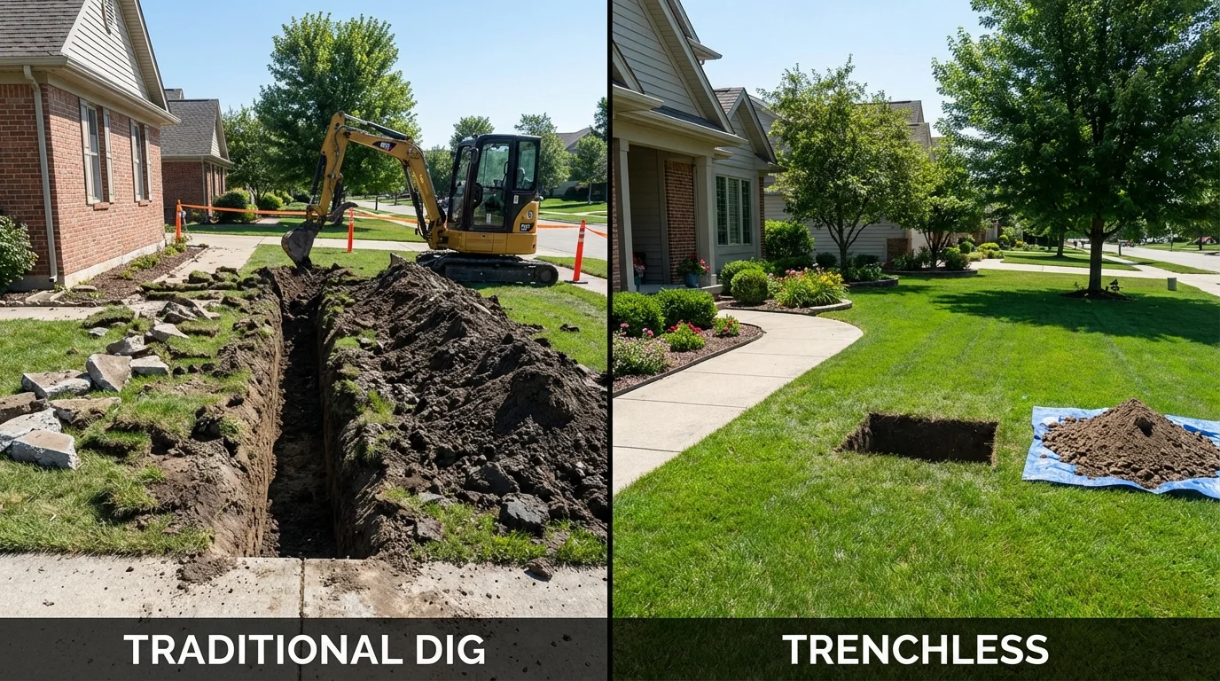 Trenchless sewer repair with minimal yard damage versus traditional excavation in Cleveland, AL